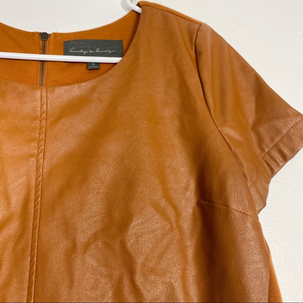 ANTHRO Leather Front Tee Shirt Top Sunday In Brooklyn XS Vegan Orange - Picture 3 of 5